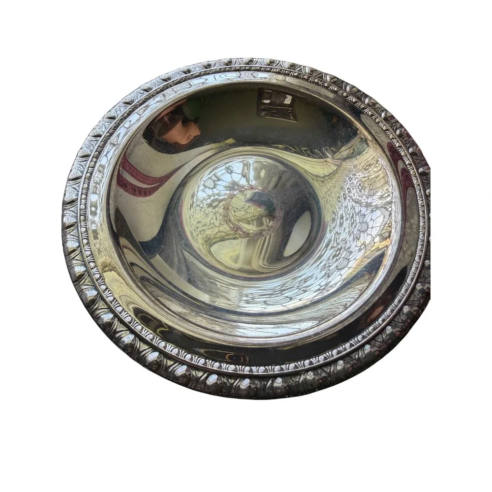 Vintage Silverplate Pedestal Compote Dish OS Silver w/laurel wreath Embossed Rim